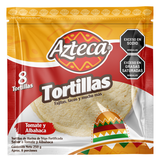 TORTILLA TOMATE Y ALBAHACA X 8 UNIDADES (250G) AZTECA